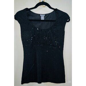 Ann Taylor Women's Sequined Black Short Sleeve Top S